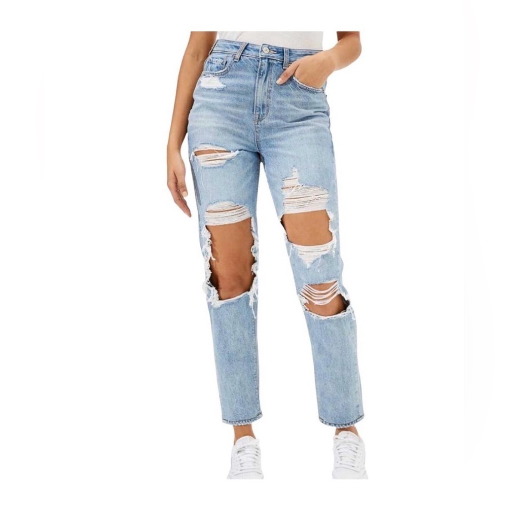 2/$35 American Eagle Outfitters Light Blue Ripped Mom Jeans 12 Extra long